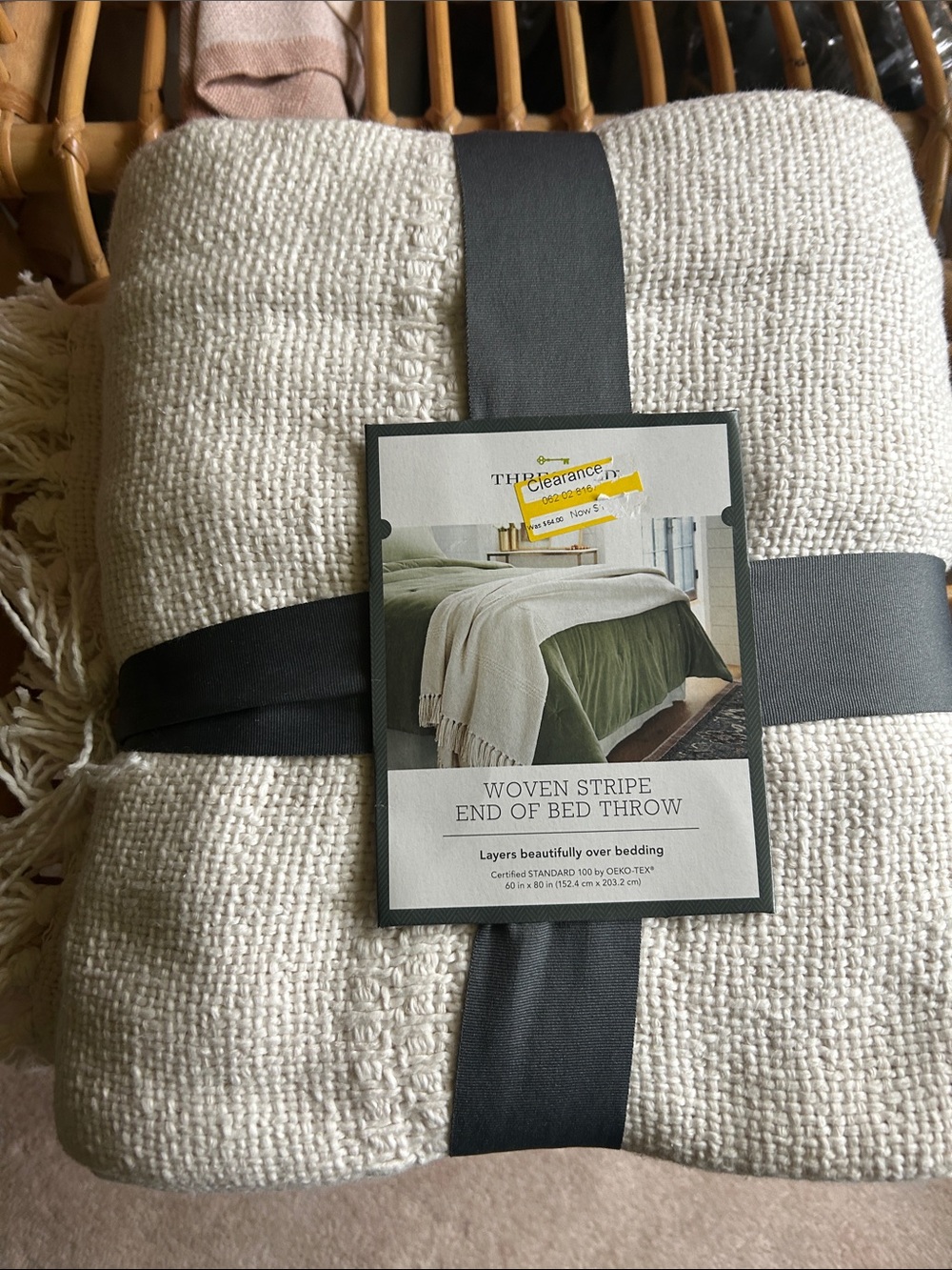 Threshold Cream Woven Stripe End of Bed 100% Cotton Throw Blanket 60” x 80”